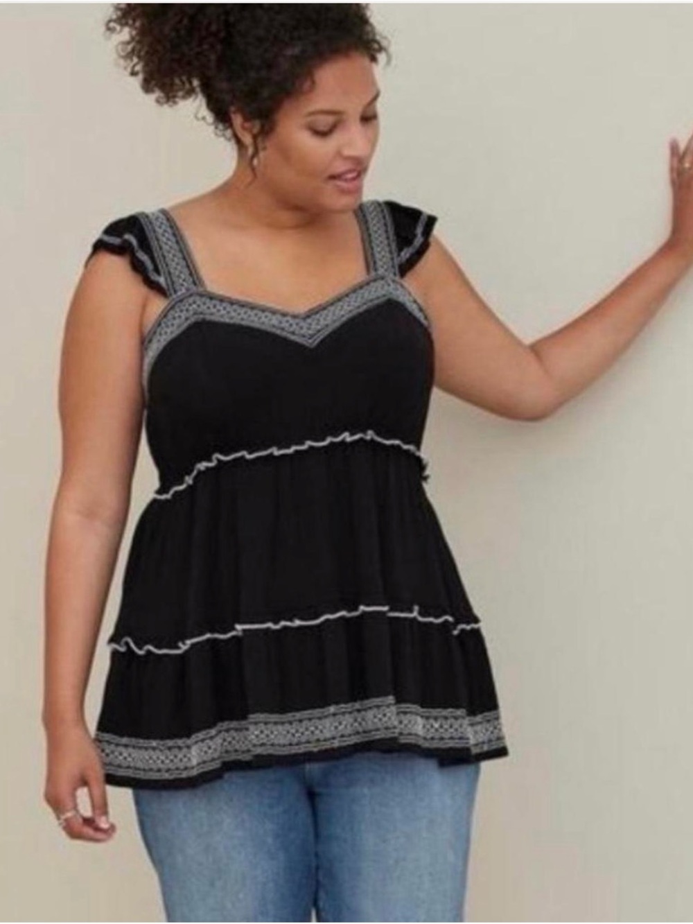 TORRID Black Tiered Ruffle Strap Tank Size 1